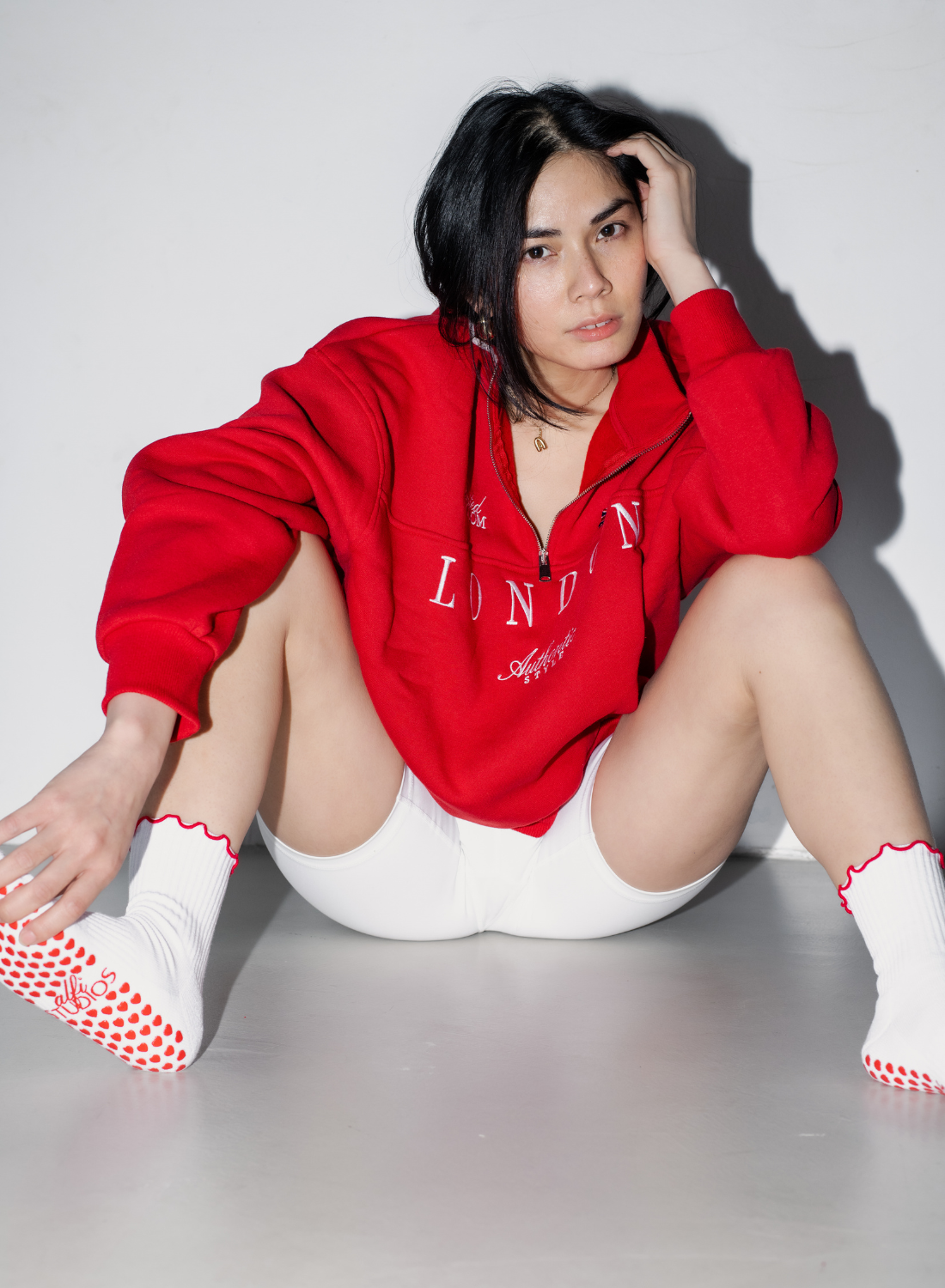 Grip Socks Baumwolle Smiley Pilates Socken Blau Lagree Noppen rutschfest Reformer Barre Yoga